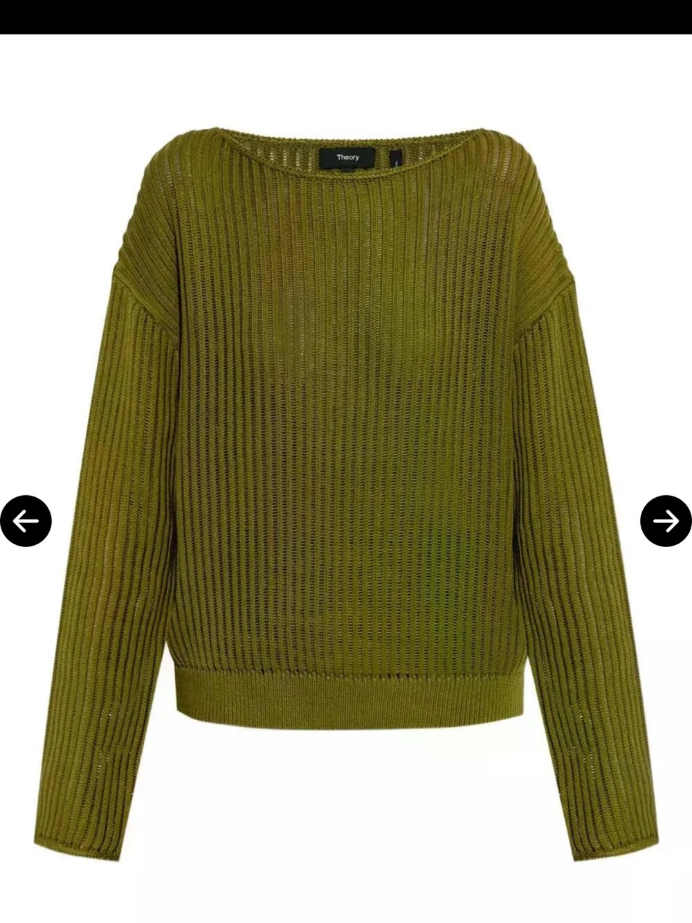 Theory Pima Olive Green Ribbed Boatneck Women’s Sweater, Saturated color! - Picture 3 of 9